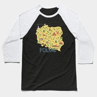 Poland Illustrated Map Baseball T-Shirt